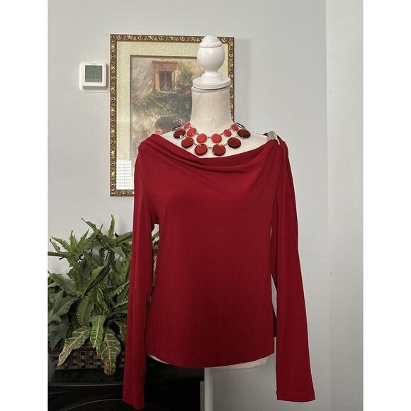 New York & Company women's stretch Blouse Size Small Red Long Sleeve Pullover - Picture 4 of 14